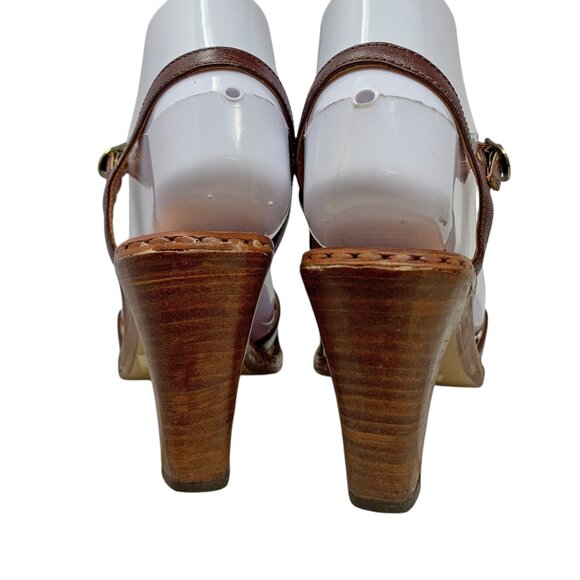 Vintage DiOrsini Brown Leather Huarache Styled Closed‎ Toe Heel - Picture 8 of 12